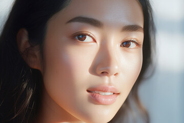 Fototapeta na wymiar Portrait of beauty asian woman with perfect healthy glow skin facial