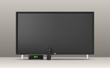 Smart TV device with remote controller console modern media entertainment realistic vector