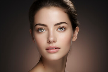 Fototapeta premium Portrait of beauty caucasian woman with perfect healthy glow skin facial