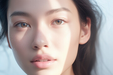 Portrait of beauty asian woman with perfect healthy glow skin facial - obrazy, fototapety, plakaty