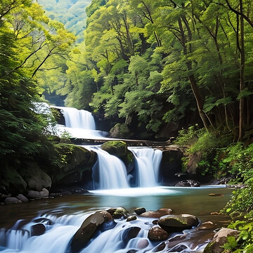 Hermoso arrollo rodeado de muchos arboles