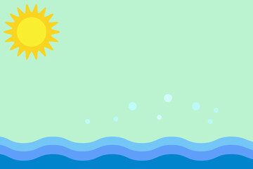 Fototapeta na wymiar Sea waves, sky and sun. Vector image, flat design. Background for text, advertising, postcard. You can place your text in the center.