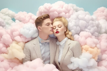 Loving fashion couple in the tender clouds
