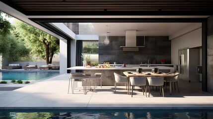 Fototapeta premium luxury home interior with pool. Generative AI