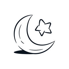Moon and star hand drawn line clip art. Dream night outline cartoon doodle vector icon logo illustration