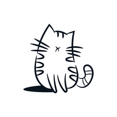 Cat kittiy sitting hand drawn line clip art. Cute animal outline cartoon doodle vector icon logo illustration