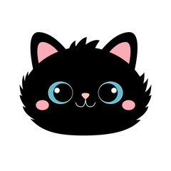 Black cat face head silhouette icon. Kitten with blue eyes. Cute cartoon funny baby character. Funny kawaii animal. Pet collection. Sticker print. Flat design. White background. Isolated.