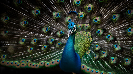 Fototapeta na wymiar peacocks bird feather tier feather blau frack