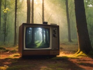 Old tv in forest