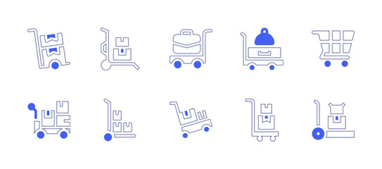 Trolley icon set. Duotone style line stroke and bold. Vector illustration. Containing delivery, trolley.