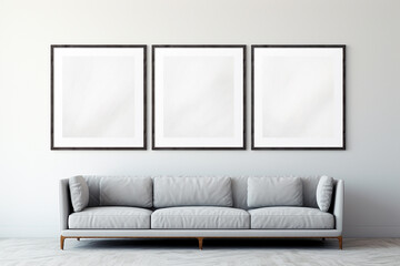 Blank horizontal poster frame mock up in living room interior, Modern living room interior background. Generated AI
