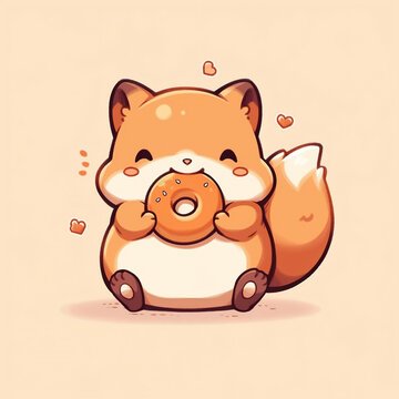 squirrel eat doughnut animal chibi cartoon style isolated plain background