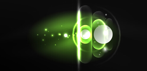 Abstract glowing neon light techno circles background