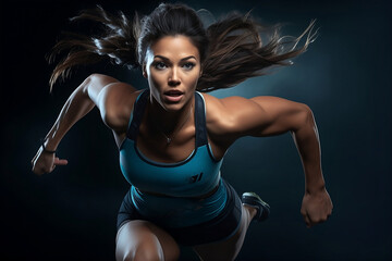 Active female athlete running mid air in a vigorous trining session