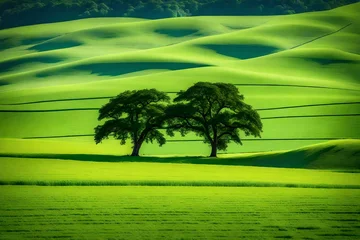 Peel and stick wall murals Lime green A solitary tree stands majestically in the middle of the field, adding a touch of grace to the landscape generative ai technology 