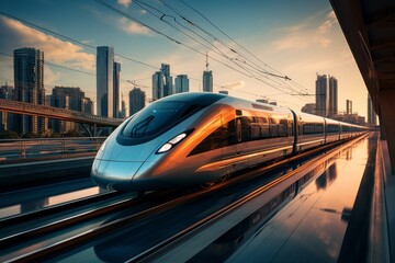 Fototapeta premium High Speed Bullet Train, Generative AI 