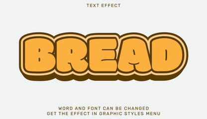Bread text effect template in 3d design. Text emblem for advertising, branding, business logo