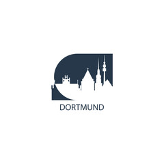 Germany Dortmund cityscape skyline capital city panorama vector flat modern logo icon. Central Europe region emblem idea with landmarks and building silhouettes