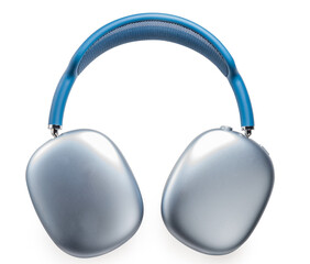 Wireless headphones isolated on white, Blue headphone isolated on white background With clipping path. 