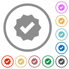 Verified sticker solid flat icons with outlines