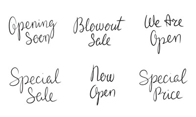 Opening now. Blowout sale. We are open. Special sale. Now open. Special Price. 