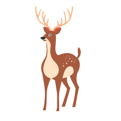 Cute deer isolated on white background. Christmas animal. Zoo vector illustration.