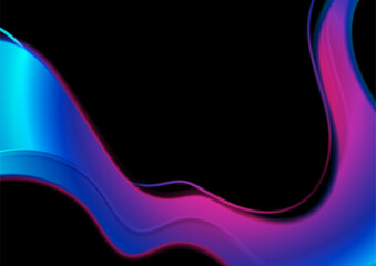 Blue violet glowing smooth blurred waves on black background. Vector graphic design