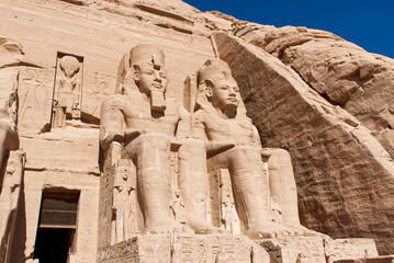 Main statues of Pharaoh Ramses II at Abu Simbel temple. Egypt