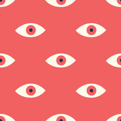 Evil eyes red seamless pattern. 