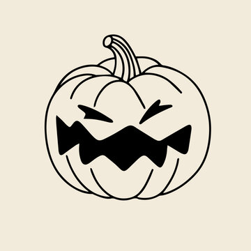 Jack o lantern in doodle style isolated on background. Halloween pumpkin in doodle style. Vector illustration. 