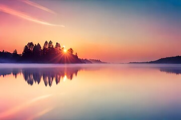Fototapeta premium sunset over the lake