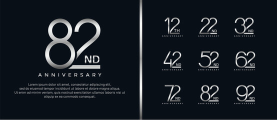 set of anniversary logo silver color on black background for celebration moment