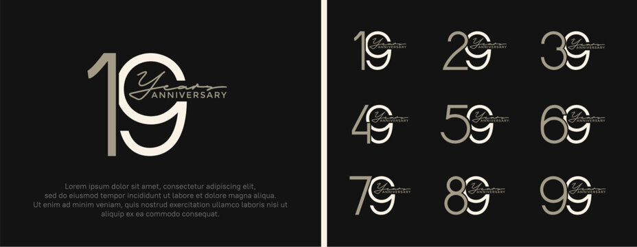 set of anniversary logo brown color on black background for celebration moment