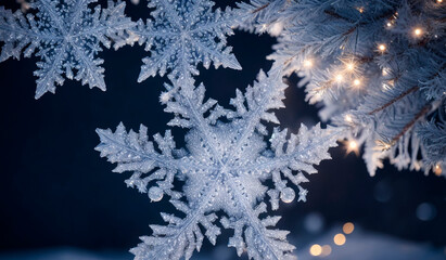 Christmas And Winter Background. Snowflake On Natural Snowdrift Close Up