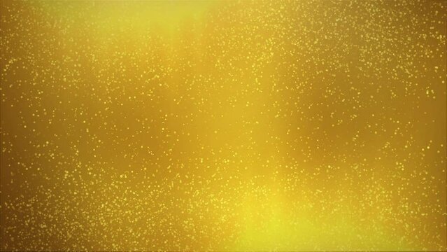 golden particles shining stars dust bokeh glitter awards dust abstract background. Futuristic glittering in space on gold color background.