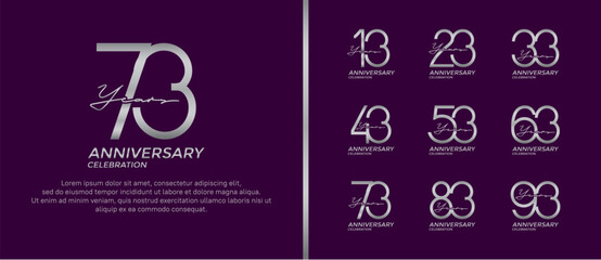 set of anniversary logo silver color on purple background for celebration moment