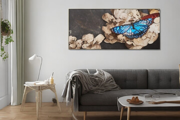 table with a camera on top realistic butterfly painting with generate Ai