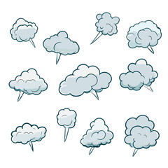 Set of clouds. Fog after explosion set. Vector illustration collection of smoke.