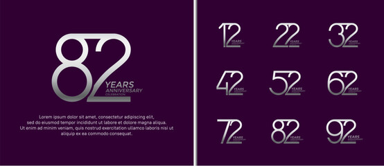 set of anniversary logo silver color on purple background for celebration moment