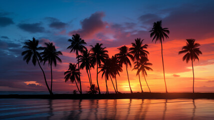 Naklejka na ściany i meble Silhouette coconut palm trees on beach