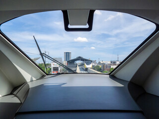 Bangkok, Thailand - June 4, 2023: A view from the windshield shows another Thailand's first...