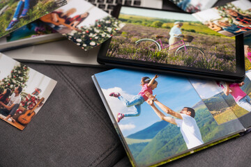 Laptop with photo, photoalbum, album