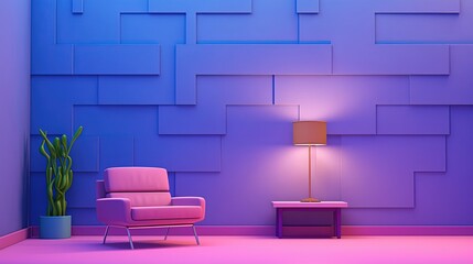  purple  sofa in violet wall living room, idea for minimal interior backdrop, cheerful bright color,  mockup idea, Generative Ai