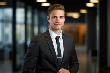Fototapeta premium Portrait of a businessman in an office. Generative AI.