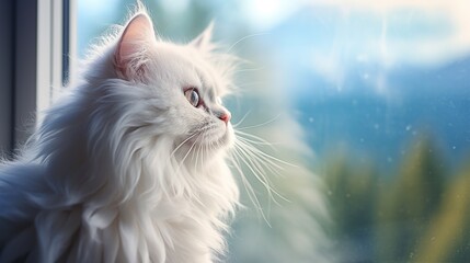 Persian cat looking through the window