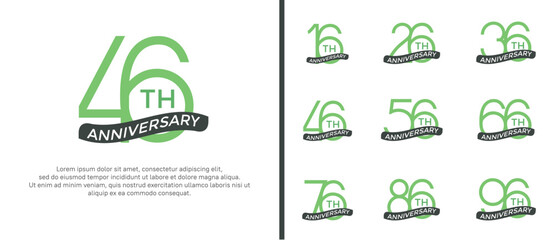 set of anniversary logo green color and ribbon on white background for celebration moment