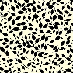Black and white seamless pattern of leaves. AI generated.