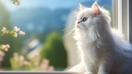 cat persian looking through the window
