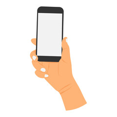 vector illustration of a hand holding a cell phone or smartphone