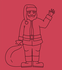 Santa Claus waving his hand. Christmas character in outline style.